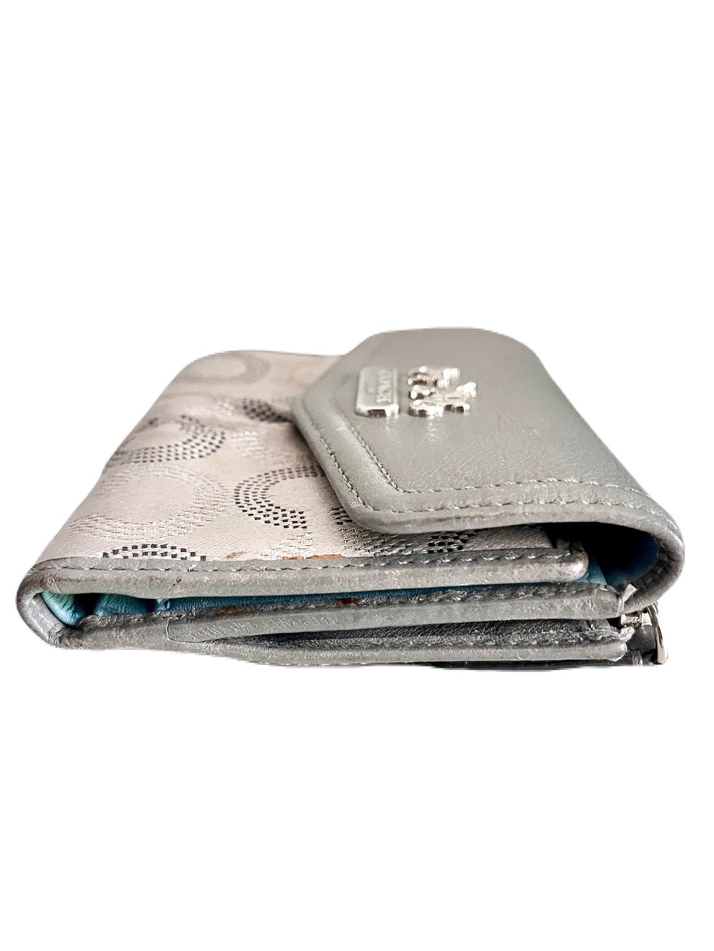 Coach Silver Jacquard and Grey Leather ‘Madison Dotted Op Art’ Medium Wallet - Picture 4 of 11